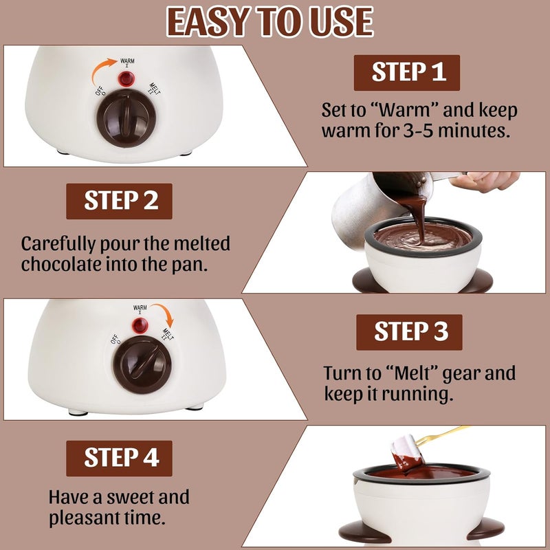 VAlinks Mini Chocolate Fondue Pot Electric Chocolate Melting Pot with 6pcs Artistic Forks Perfect for Children's Party Christmas Gifts (White) - Image 3